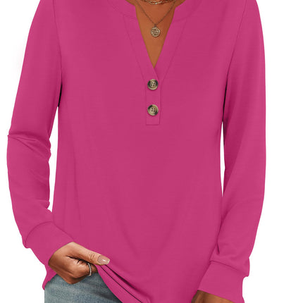 Camisas de otoño para mujer, top Henley de manga larga, blusa casual elegante
