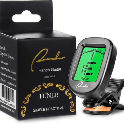 Ranch Guitar Tuner Clip On for Acoustic/Electric Guitar, Ukulele, Violin, Bass, Banjo - Fast & Accurate Chromatic Tuner with Noise Immunity Durable String Instrument Tuners - Classic Black
