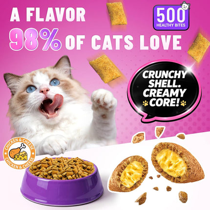 Taurine for Cats Vitamins Treats, 15 in 1 Cat Multivitamin Support Skin, Joint, Digestion & Immune Supplement, 500 Crunchy & Creamy Chews with Essential Vitamins for Cats of All Ages (90-Day Supply)