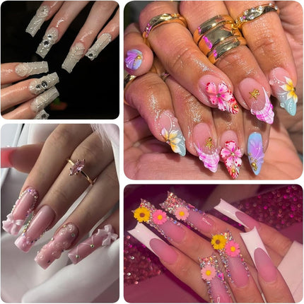 9000 Pcs 3D Nail Charms and Gems Bulk Y2k Cute Charms for Nails Design Kit 110 Styles Colorful Rhinestones Bows Butterfly Flower Star Beads Pearls Bubble