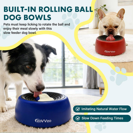 Rolling Ball Dog Lick Bowl, Slow Feeder Dog Bowls, Non-Slip Design, Interactive Dog Licking Toy & Dog Enrichment Toys, Dog Lick Ball Bowl for Wet Food & Treats, Ideal for All Dog & Cat Breeds (Blue)