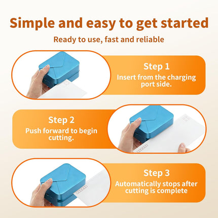 Rechargeable Electric Letter Opener – Automatic Envelope Slitter with Safe Hidden Blade, 1500 Cuts per Charge, Portable Mail Opener for Office Home Desk, Elderly Friendly, No Battery Needed