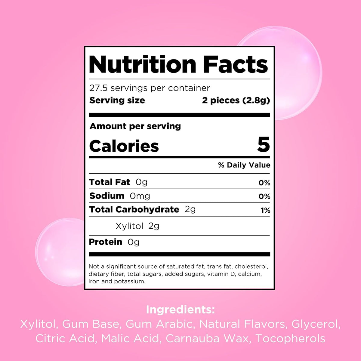 Gum | Aspartame Free Chewing Gum | 100% Xylitol | Natural Bubblegum Flavored Gum, 55 Pieces (Pack of 1) - photo 3