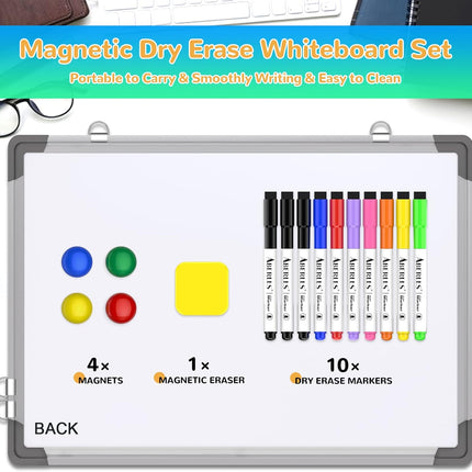 Small Weekly Calendar Dry Erase Whiteboard for Wall, 16" x 12" Magnetic Dry Erase Board, Hanging Double-Sided White Board, Portable Board for List, Kitchen, Planning, Memo, Home, Office