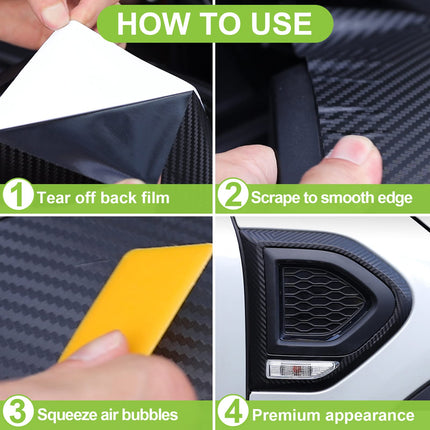 3D Carbon Fiber Vinyl Wrap for Cars Black, 1ft X 5ft Self-Adhesive