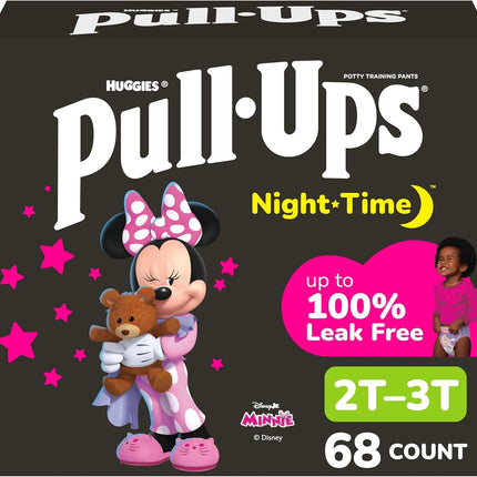 Pull-Ups Girls' Nighttime Potty Training Pants, Training Underwear, 2T-3T (16-34 lbs), 68 Ct, Packaging May Vary