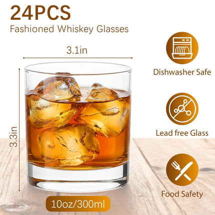 24PCS 10OZ Old Fashioned Glass Set Bulk, Heavy Base Rocks bar Glasses Set