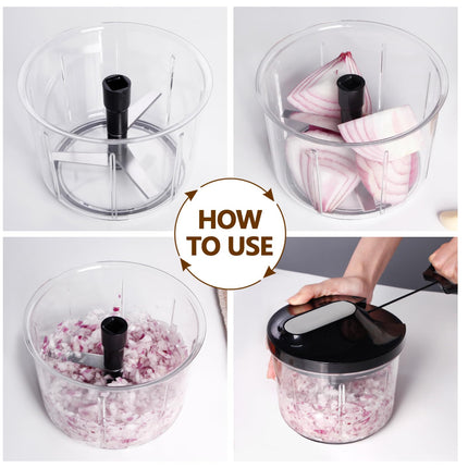 Manual Food Processor Large Vegetable Chopper, 1000ML Pull String Chopper Garlic Mincer Onion Cutter for Veggies,Salad,Fruits, Nuts, BPA Free, Black