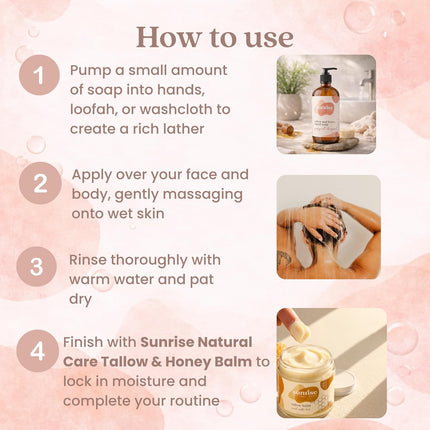 Tallow & Honey Liquid Soap – Grapefruit + Bergamot – Natural Face, Body & Hand Wash – Grass-Fed Beef Tallow Cleanser – Gentle Moisturizing Soap – 16 oz
