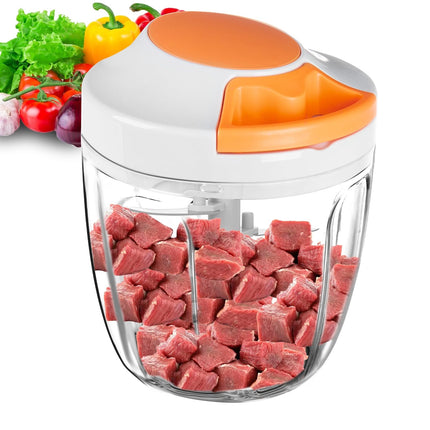 Manual Food Processor & Vegetable Chopper, Hand Pull String Garlic Mincer Onion Chopper Dicer for Salsa Pesto Guacamole, 3 Stainless Steel Blades, 500ml White