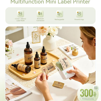 NIIMBOT B1 Pro Label Maker with 1 Roll Label, 300 DPI HD Bluetooth Thermal Label Printer for Home Office Small Business Organization, for DIY Crafts, Scrapbook, Photos, Meomo, Green