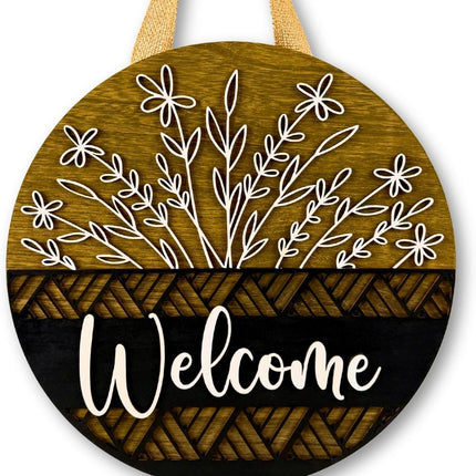 3D Welcome Sign for Front Door - Rustic Round Wood Wreath Wall Hanging - Modern Farmhouse Porch Decor - Housewarming, Wedding & New Home Gift - Spring Summer Decoration