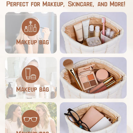 Personalized Quilted Nylon Makeup Bag, Custom Stylish Embroidered Name Cosmetic Pouch, Bridesmaid Gift, Portable Cute Travel Toiletry Bag for Women Girls, Organizer Storage for Travel, Gift for Her