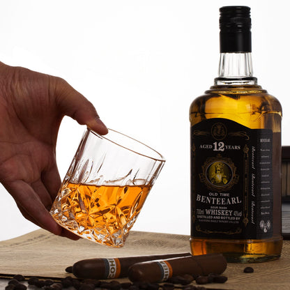 Vaso para whiskey rocks, set de 4 (2 vasos de cristal para bourbon, 2 moldes redondos para esferas de hielo grandes) en caja de regalo, vasos old fashioned de 10 Oz para scotch, cóctel, ron, coñac y vodka, regalos para hombre