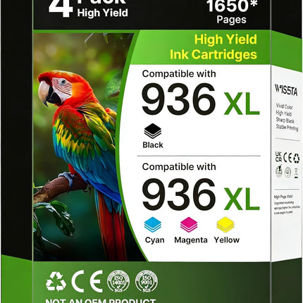 936XL 936 Ink Cartridges for HP Printers (4-Pack) for HP 936 Ink Cartridges Work OfficeJet Pro 9730e 9135e 9120e 9110 9120b 9120 9110b 9130e 9110e 9130b, Black Cyan Magenta Yellow with Chip 6C3Z5LN