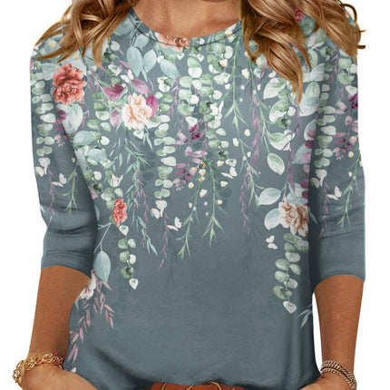 Women's Casual 3/4 Sleeve T-Shirts Round Neck Tunic Tops Work Blouse