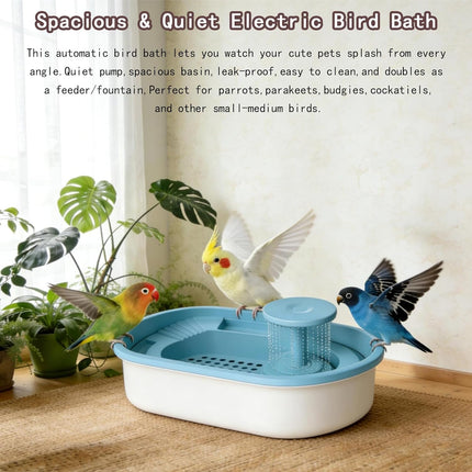 Electric Automatic Bird Bath for Cage with Pump, Indoor Large Bird Shower Fountain Bath Bowl for Parrot Parakeet Budgie Cockatiel Small Medium Pet Birds
