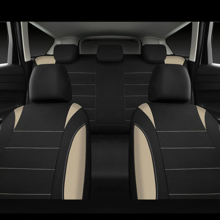 CAR PASS Waterproof Car Seat Covers Full Sets, Universal Fit Seat Covers for Cars, EVA Neoprene Seat Cover Set Full Sets, Interior Covers for Auto SUV,Vans,sedans, Trucks,(Black and Beige)