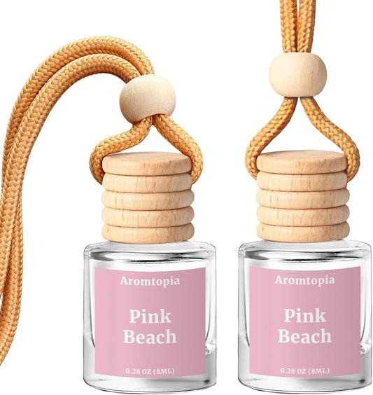 Car Air Fresheners 2 Packs, Pink Beach Essential Oil Freshener for Cars, Cute Hanging Car Fragrance Diffuser for Women