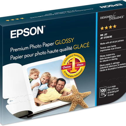 Epson S041727 Premium Photo Paper, 68 lbs., High-Gloss, 4 x 6 (Pack of 100 Sheets),White