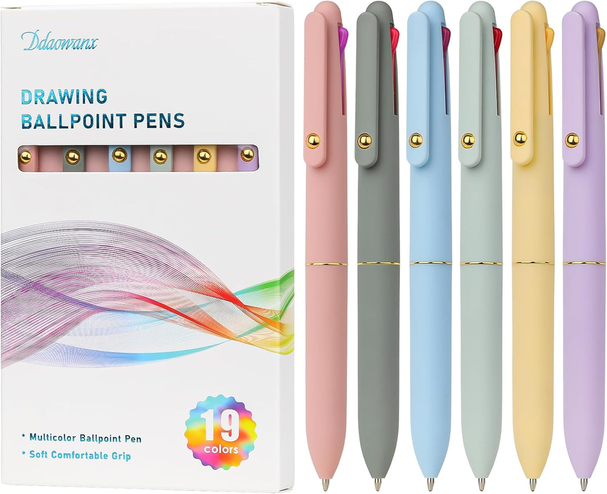 Multicolor Pens 6 Pack,4-in-1 0.5mm Colored Ballpoint Pen,19 Colors Retractable Multicolor Ink Pen,Nurse Accessories