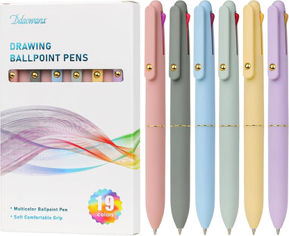 Multicolor Pens 6 Pack,4-in-1 0.5mm Colored Ballpoint Pen,19 Colors Retractable Multicolor Ink Pen,Nurse Accessories