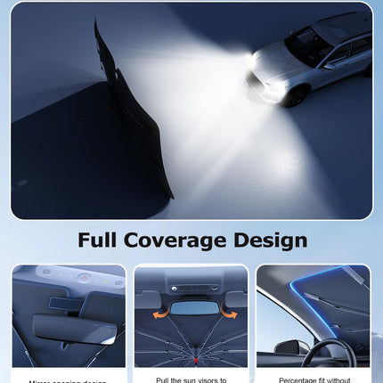 Umbrella Windshield Sun Shade for Car & SUV, Car Sunshade for Front Windshield [Nano Ice-Crystal Coatings] UPF50+ Heat & UV Block, Protect Interior & Keep Cooler Universal for Most of Sedan & SUV