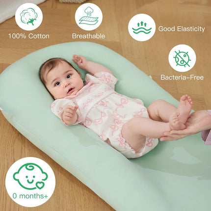 Lucakuins Baby Lounger, Bionic Design Baby Lounger for Newborn 0-24 Months, Soft Organic Cotton Breathable Lounger for Infants (Green Newborn Lounger)