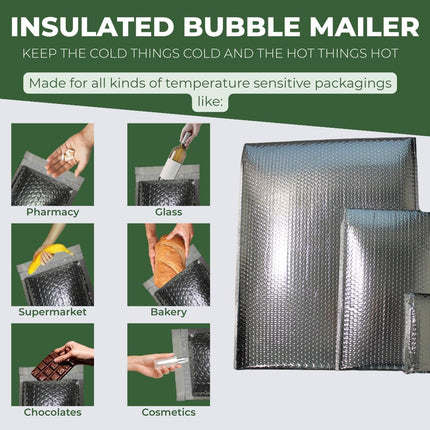 25-Pack IIP Texas Insulated Bubble Mailers, Thermal Radiant Barrier, Waterproof Self-Seal Shipping Bags, Metallic Silver, Multiple Sizes (11" x 15" / 25 Count)