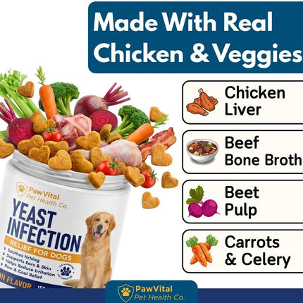 Natural Yeast Infection Treatment for Dogs, 150 Chews – Anti Yeast Support for Itchy Skin & Ears – Helps Reduce Irritation & Paw Licking – Probiotic + Herbal Blend – Bacon Flavored Soft Chews