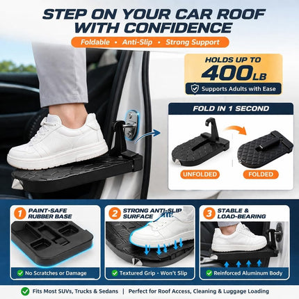 Universal Car Door Step, Foldable Aluminum Alloy Door Latch Step for Easy Roof Access, Non-Slip, Fits Cars & SUVs, Black