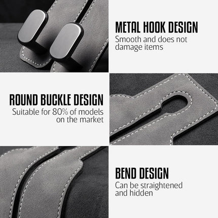 Car Seat Back Double Hook, Car Headrest Hook for Purses and Bags, Durable Hanging Hooks for Handbags, Groceries, and Accessories, Tidy Car Organizer (Grey*2)