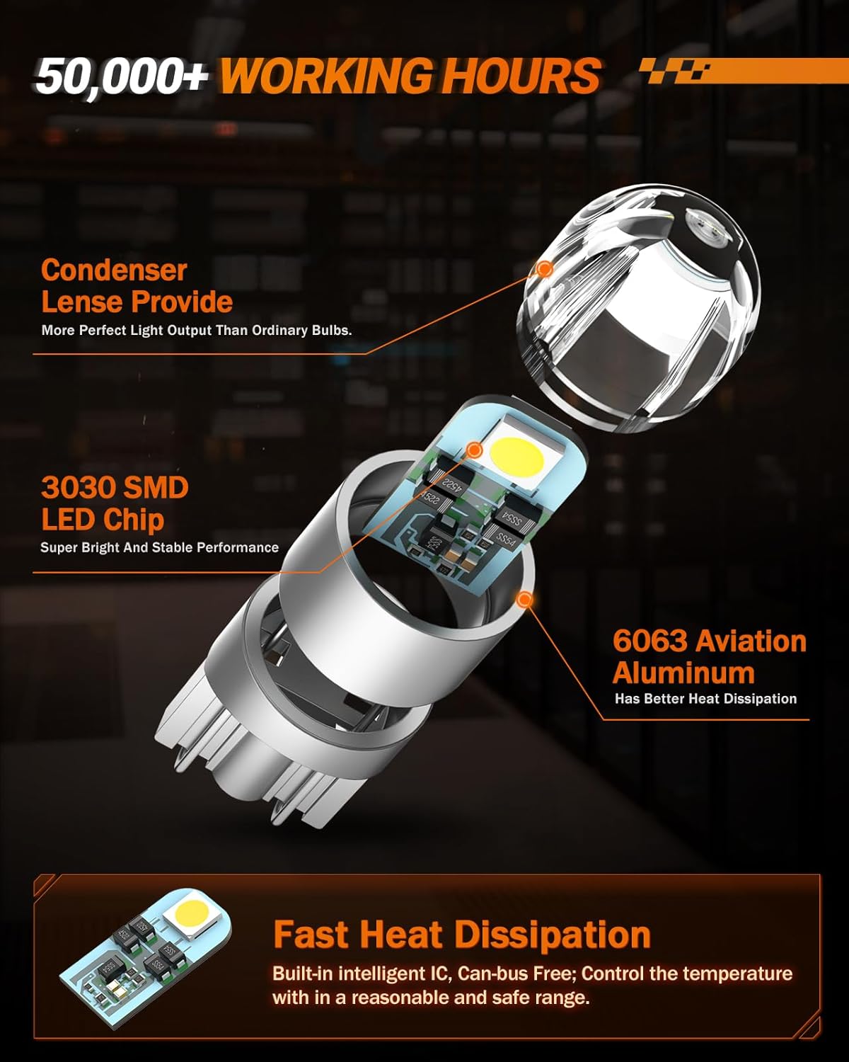 194 LED Bulb 6000K White, T10 168 2825 W5W, Pack of 10 - photo 5