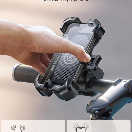Motorcycle Phone Mount, [1s Auto Lock][100mph Military Anti-Shake] Bike Phone Holder for Bicycle, [10s Quick Install] Handlebar Phone Mount, Compatible with iPhone, Samsung, All Cell Phone