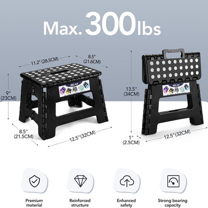 Delxo 9 Inch Folding Step Stool, Black Step Stools for Kids Foldable,Portable Collapsible Step Stool with Handle, Folding Stool for Kitchen Bathroom,Bedroom,Garden