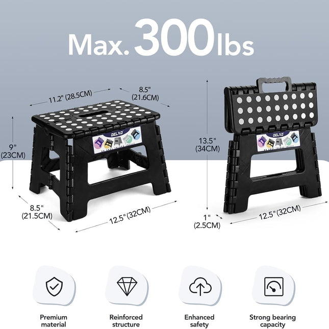 9 Inch Folding Step Stool, Black Step Stools for Kids Foldable,Portable Collapsible Step Stool with - photo 2
