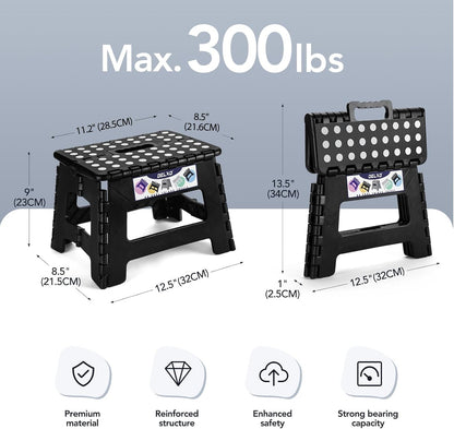 9 Inch Folding Step Stool, Black Step Stools for Kids Foldable,Portable Collapsible Step Stool with - photo 2