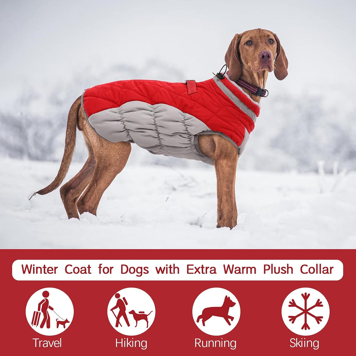 Waterproof Dog Winter Coat with Built-In Harness, Red, Small - photo 3
