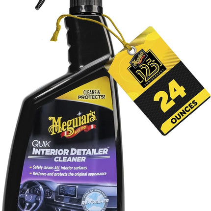 Meguiar's Quik Interior Detailer Cleaner, All-Purpose Car Detailer Spray + UV Protection for Plastics, Vinyl, Leather, Rubber, Metal, and Navigation Screens, 24 Oz Spray Bottle