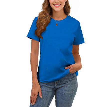100% Cotton Basic T Shirts for Women Crew Neck Loose Fit Plain Tops