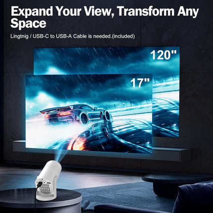 Wireless Mini Projector with WIFI 6 and Bluetooth, 4K 1080P Support Portable Projector 180° Rotatable. 17"-130" Screen Video Projector. Compatible for Smartphone, Laptop, PC(Q6 mate)