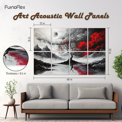 FurnoFlexArt Acoustic Panels Tiles Decorative Room Sound Proof Foam Absorbing Panels Noise Dampening Canceling Reducing Blocker for Walls (Scarlet Tree, 48 * 32 in)