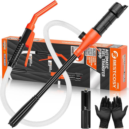 Electric Fuel Transfer Pump, 3.2GPM Portable Fluid Transfer Siphon Pump with Oil Pipeline, Battery Gas Pumps with 47 Inches Hose &Gloves for Car/RV(Orange)