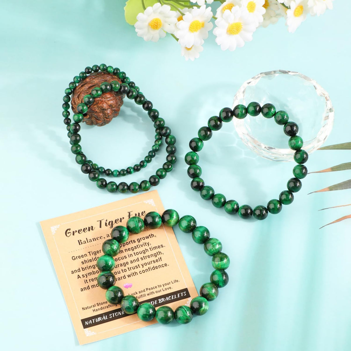 10mm Green Tiger Eye Elastic Stretch Bracelet - photo 2