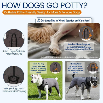 Back Zipper Dog Surgery Recovery Suit with Rear Leg Sleeve to Stop Licking, Easy On Off Dog Surgery Suit Female Spay, Cone Alternative Spay Recovery Suit, Protective Dog Leg Sleeve, Gray XL