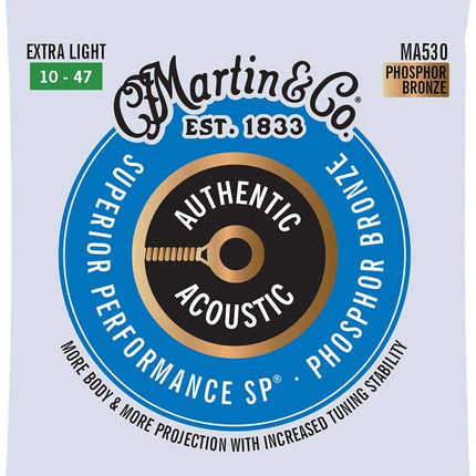 Martin Authentic Acoustic Guitar Strings, Superior Performance Extra Light 10-47, 92/8 Phosphor Bronze