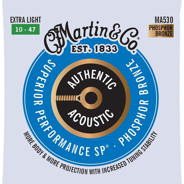 Authentic Acoustic Guitar Strings, Superior Performance Extra Light 10-47, 92/8 Phosphor Bronze