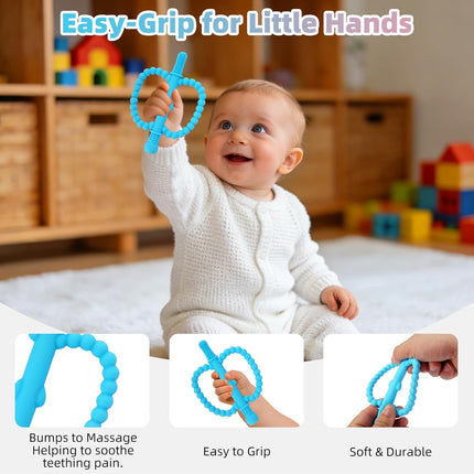 Fu Store Hollow Teether Tube 3 Pack Apple Shape Chew Straw Sensory Toy for Infant Toddlers Silicone Tubes Teething Toys for Babies 0-6 0-12 0-36 Months Gifts Teething Relief Soothing Gums