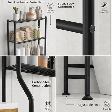 3-Tier Over-the-Toilet Storage Rack with Anti-Tilt Frame