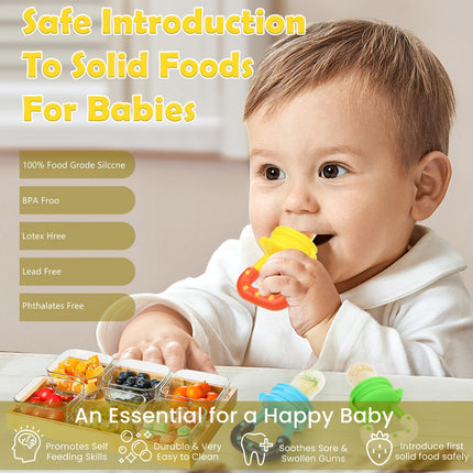 Alimentador de frutas para bebé/chupete de alimentos frescos (paquete de 3) - Alimentadores para dentición infantil | Mordedor de silicona para bebés | Chupete esencial para alimentos sólidos para bebés, niños pequeños e infantes